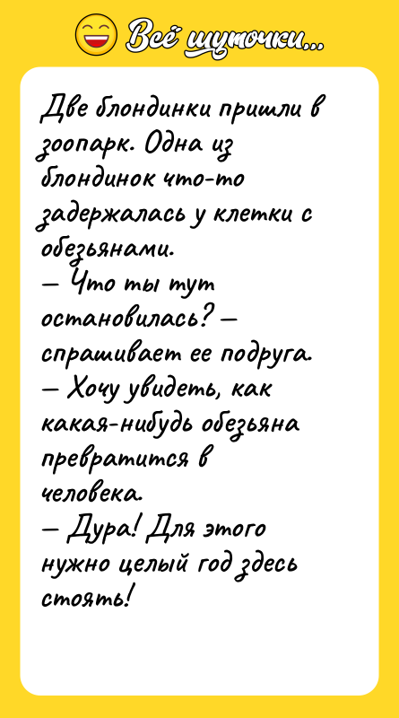 Две блондинки пришли в зоопарк. Одна из блондинок что-то задержалась