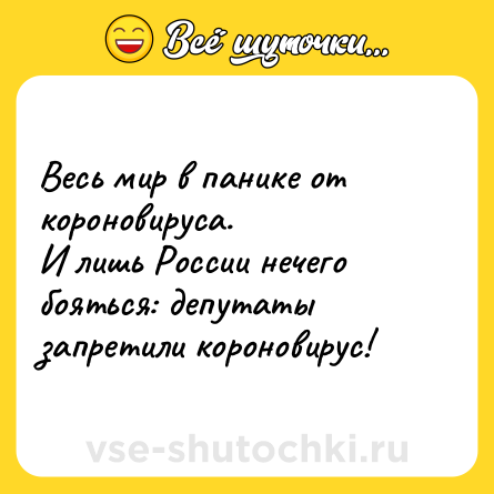 Шутка: Весь мир в панике от короновируса.<br>И лишь России нечего бояться: депутаты запретили короновирус!