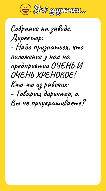 Собрание на заводе. Директор: - Надо признаться, что положение у