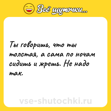 Шутка: Ты говоришь, что ты толстая, а сама по ночам сидишь и жрешь. Не надо так.