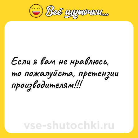 Шутка: Если я вам не нравлюсь, то пожалуйста, претензии производителям!!!