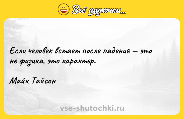 Цитата: Если человек встает после падения это не физика, это характер.Майк Тайсон