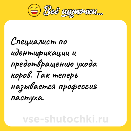 Шутка: Специалист по идентификации и предотвращению ухода коров. Так теперь называется профессия пастуха.