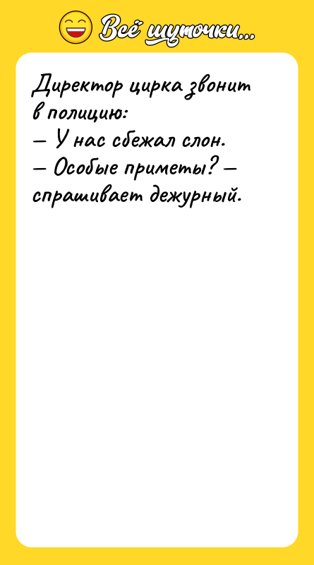 Директор цирка звонит в полицию: — У нас сбежал слон.