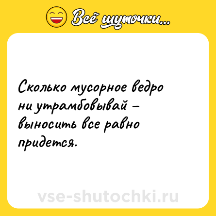 Шутка: Сколько мусорное ведро ни утрамбовывай – выносить все равно придется.