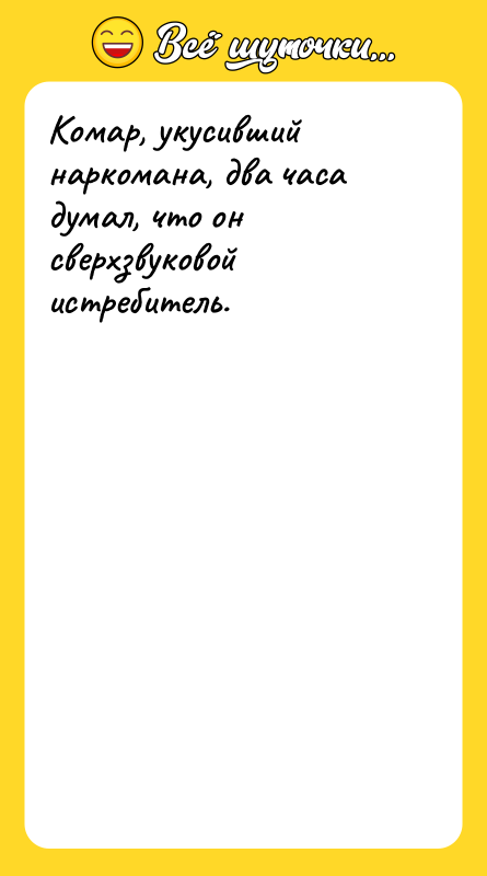 Комар, укусивший наркомана, два часа думал, что он сверхзвуковой истребитель.
