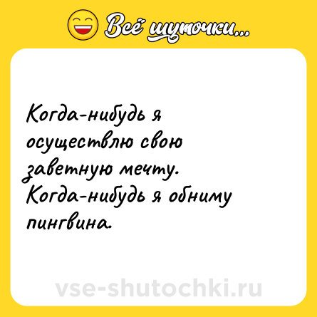 Шутка: Когда-нибудь я осуществлю свою заветную мечту. Когда-нибудь я обниму пингвина.