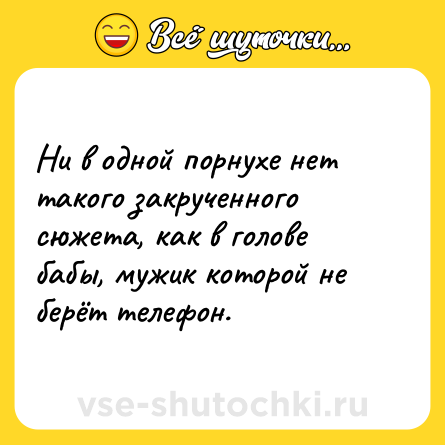 Шутка: Ни в одной порнухе нет такого закрученного сюжета, как в голове бабы, мужик которой не берёт телефон.