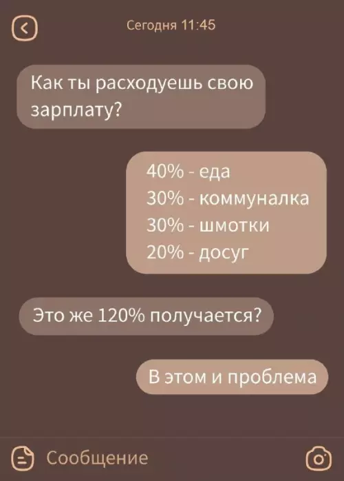 Математика вышла из чата 😂📈 - Как ты расходуешь свою зарплату? 40 - еда 30 -