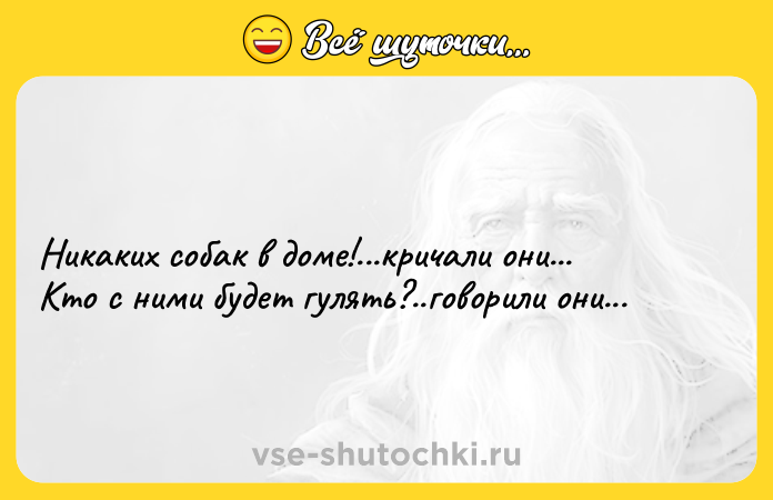 Цитата: Никаких собак в доме!...кричали они...Кто с ними будет гулять?..говорили они...