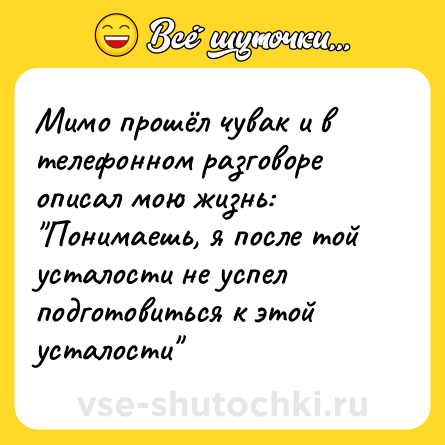 Шутка: Мимо прошёл чувак и в телефонном разговоре описал мою жизнь:<br>