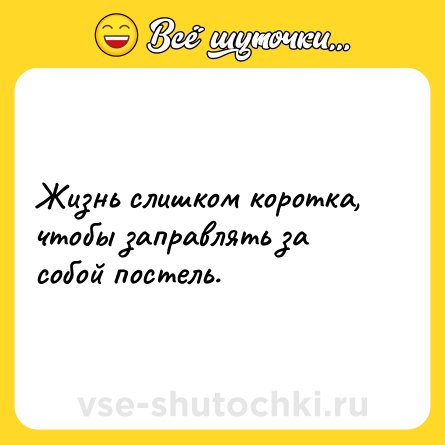 Шутка: Жизнь слишком коротка, чтобы заправлять за собой постель.