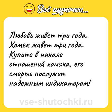 Шутка: Любовь живет три года. Хомяк живет три года. Купите в начале отношений хомяка, его смерть послужит надежным индикатором!