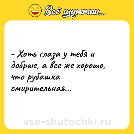 Шутка: - Хоть глаза у тебя и добрые, а все же хорошо, что рубашка смирительная…