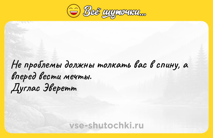 Цитата: Не проблемы должны толкать вас в спину, а вперед вести мечты. Дуглас Эверетт