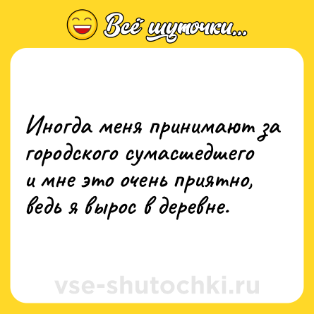 Шутка: Иногда меня принимают за городского сумасшедшего и мне это очень приятно, ведь я вырос в деревне.