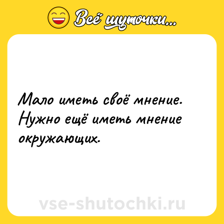 Шутка: Мало иметь своё мнение. Нужно ещё иметь мнение окружающих.