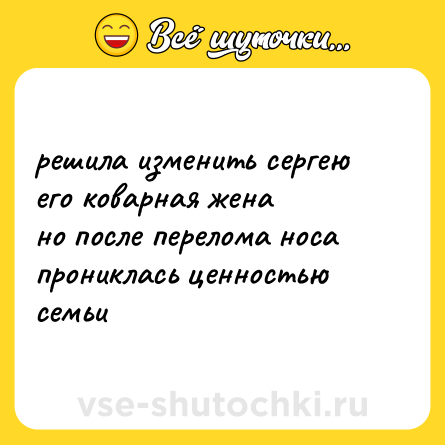 Шутка: решила изменить сергею<br>его коварная жена<br>но после перелома носа<br>прониклась ценностью семьи