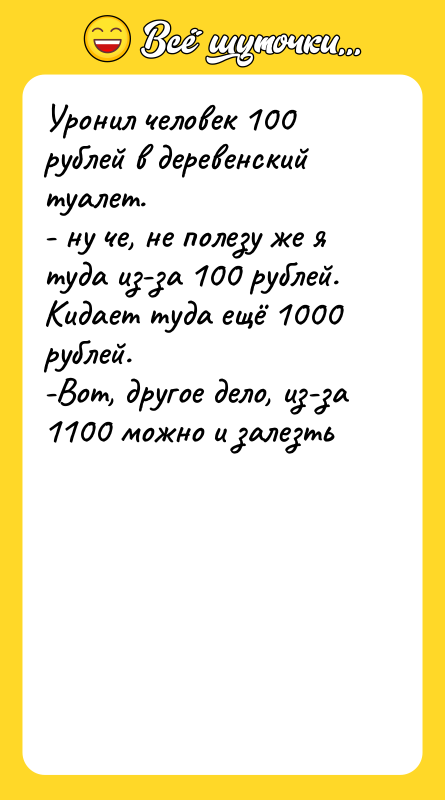 Уронил человек 100 рублей в деревенский туалет. - ну че,