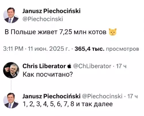 Математика от бога: как посчитать всех котов 🐈‍⬛ - Janusz Piechociński: В Польше живет 7,25 млн котов Chris Liberator: