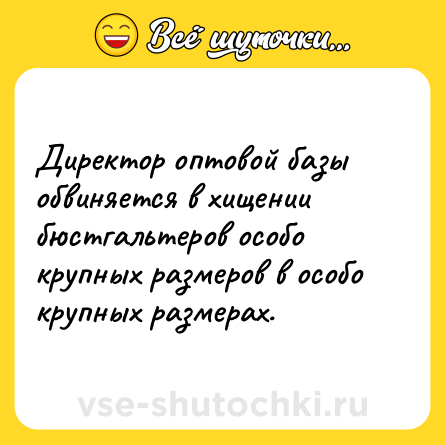 Шутка: Директор оптовой базы обвиняется в хищении бюстгальтеров особо крупных размеров в особо крупных размерах.