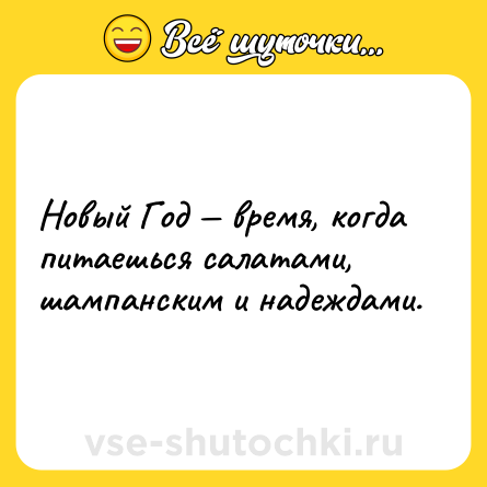 Шутка: Новый Год — время, когда питаешься салатами, шампанским и надеждами.