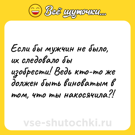 Шутка: Если бы мужчин не было, их следовало бы изобрести! Ведь кто-то же должен быть виноватым в том, что ты накосячила?!