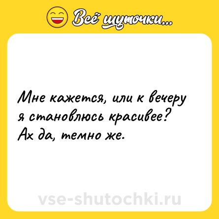 Шутка: Мне кажется, или к вечеру я становлюсь красивее? Ах да, темно же.