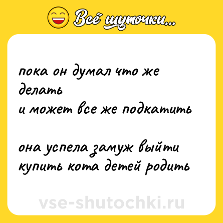 Шутка: пока он думал что же делать и может все же подкатить она успела замуж выйти купить кота детей родить