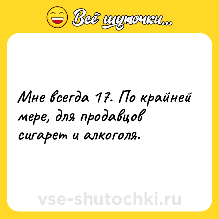 Шутка: Мне всегда 17. По крайней мере, для продавцов сигарет и алкоголя.