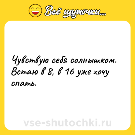 Шутка: Чувствую себя солнышком. Встаю в 8, в 16 уже хочу спать.