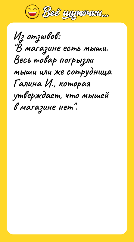 Из отзывов: В магазине есть мыши. Весь товар погрызли мыши