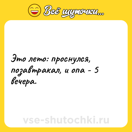 Шутка: Это лето: проснулся, позавтракал, и опа - 5 вечера.