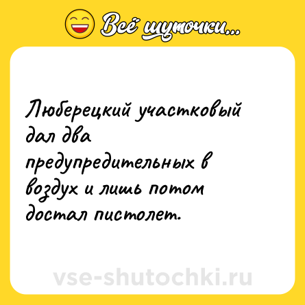 Шутка: Люберецкий участковый дал два предупредительных в воздух и лишь потом достал пистолет.