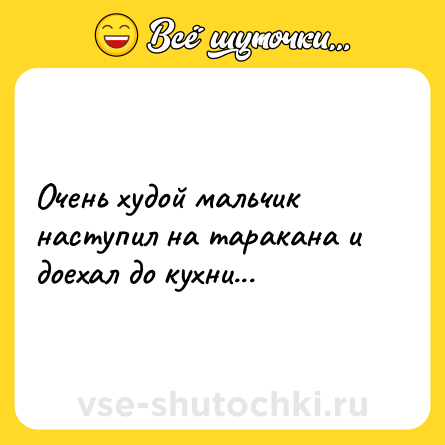 Шутка: Очень худой мальчик наступил на таракана и доехал до кухни...