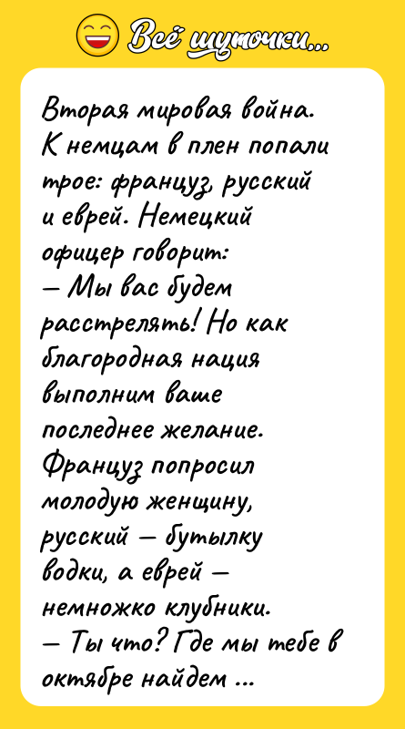 Вторая мировая война. К немцам в плен попали трое: француз,