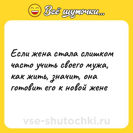 Шутка: Если жена стала слишком часто учить своего мужа, как жить, значит, она готовит его к новой жене