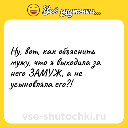 Шутка: Ну, вот, как объяснить мужу, что я выходила за него ЗАМУЖ, а не усыновляла его?!