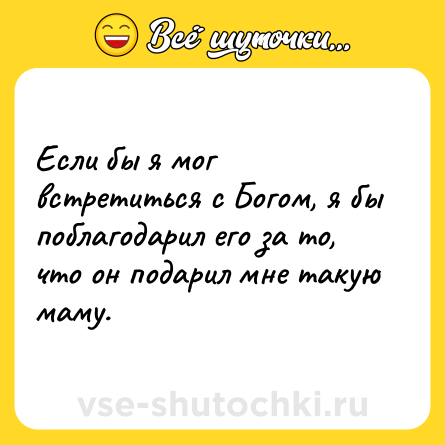 Шутка: Если бы я мог встретиться с Богом, я бы поблагодарил его за то, что он подарил мне такую маму.