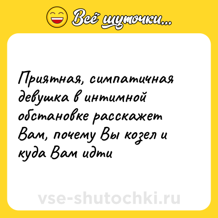 Шутка: Приятная, симпатичная девушка в интимной обстановке расскажет Вам, почему Вы козел и куда Вам идти