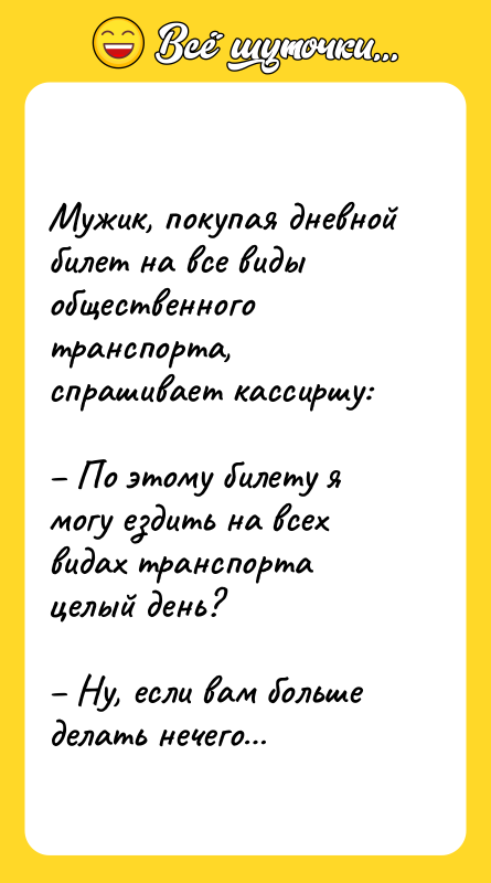   Мужик, покупая дневной билет на все виды общественного