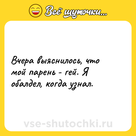 Шутка: Вчера выяснилось, что мой парень - гей. Я обалдел, когда узнал.
