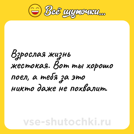 Шутка: Взрослая жизнь жестокая. Вот ты хорошо поел, а тебя за это никто даже не похвалит.