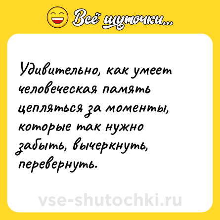 Шутка: Удивительно, как умеет человеческая память цепляться за моменты, которые так нужно забыть, вычеркнуть, перевернуть.