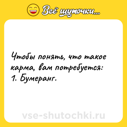 Шутка: Чтобы понять, что такое карма, вам потребуется:<br>1. Бумеранг.