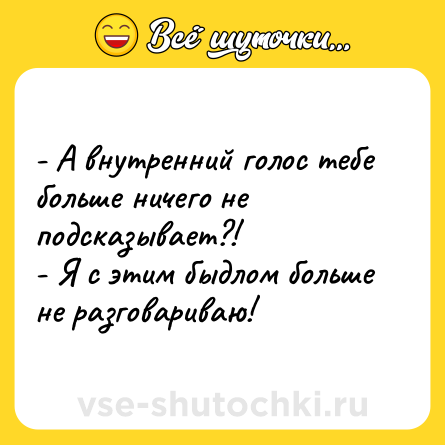 Шутка: - А внутренний голос тебе больше ничего не подсказывает?!<br>- Я с этим быдлом больше не разговариваю!