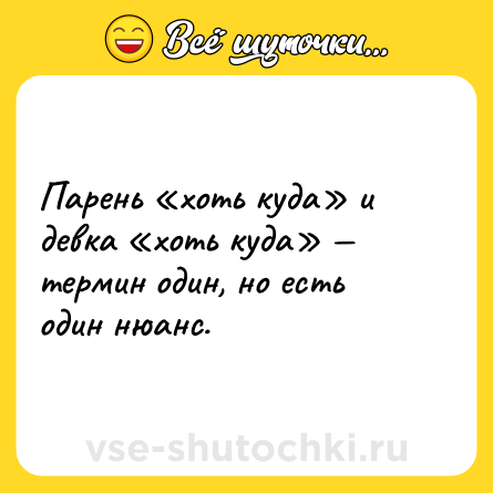 Шутка: Парень «хоть куда» и девка «хоть куда» — термин один, но есть один нюанс.