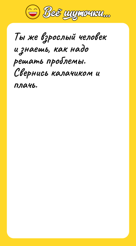 Ты же взрослый человек и знаешь, как надо решать проблемы.
