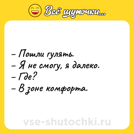 Шутка: Пошли гулять. Я не смогу, я далеко. Где? В зоне комфорта.