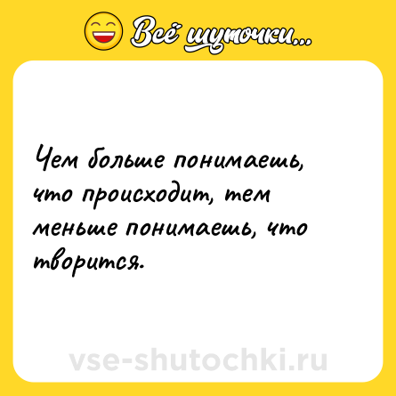 Шутка: Чем больше понимаешь, что происходит, тем меньше понимаешь, что творится.